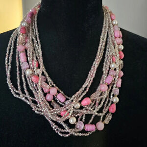 Vintage Beaded Necklace 20" Pink/white